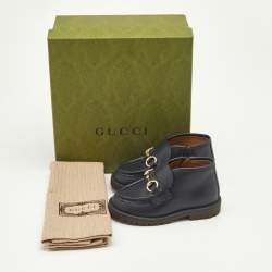 Gucci Navy Blue Leather Horsebit Ankle Boots Size 20