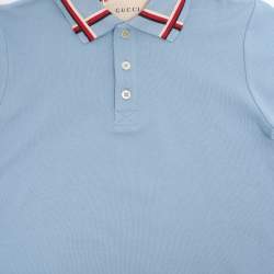 Pre Owned Gucci Powder Blue Web Collar Jersey Polo T-Shirt 8 Yrs
