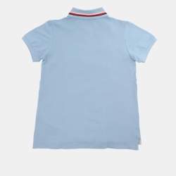 Pre Owned Gucci Powder Blue Web Collar Jersey Polo T-Shirt 8 Yrs