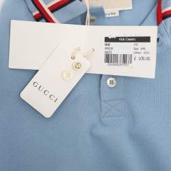 Pre Owned Gucci Powder Blue Web Collar Jersey Polo T-Shirt 8 Yrs