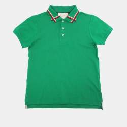 Pre Owned Gucci Green Web Collar Jersey Polo T-Shirt 8 Yrs