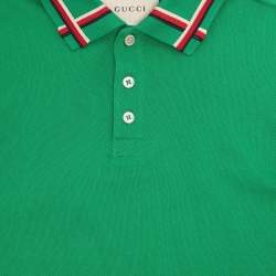 مملوكة مسبقًا Gucci Green Web Collar Jersey Polo T-Shirt 8 Yrs