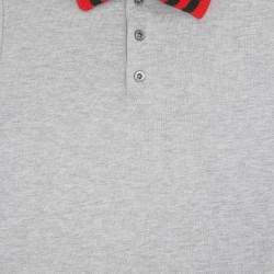 Pre Owned Gucci Grey/Red Web Collar Jersey Polo T-Shirt 8 Yrs