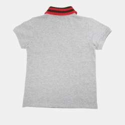 Pre Owned Gucci Grey/Red Web Collar Jersey Polo T-Shirt 8 Yrs