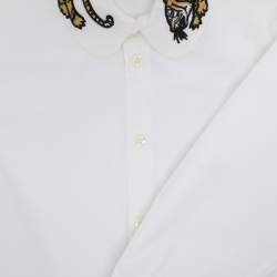 Pre Owned Gucci White Poplin Tiger Embroidered Long Sleeve Shirt 4 Yrs