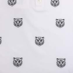 Pre Owned Gucci White/Blue Tiger Print Web Collar Jersey Polo T-Shirt 6 Yrs