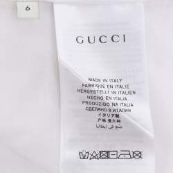 Pre Owned Gucci White/Blue Tiger Print Web Collar Jersey Polo T-Shirt 6 Yrs