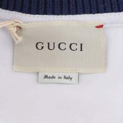 Pre Owned Gucci White/Blue Tiger Print Web Collar Jersey Polo T-Shirt 6 Yrs