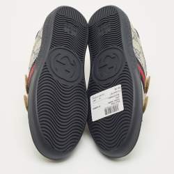 Pre Owned Gucci Grey/Navy Blue GG Supreme Canvas and Leather Web Ace Sneakers Size 32