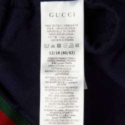Pre Owned Gucci Kids Navy Blue Cotton Web Striped Hoodie Size 12-18 M