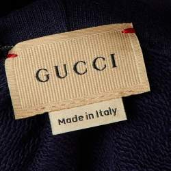 Pre Owned Gucci Kids Navy Blue Cotton Web Striped Hoodie Size 12-18 M