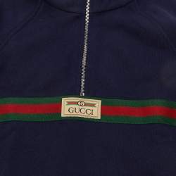 Pre Owned Gucci Kids Navy Blue Cotton Web Striped Hoodie Size 12-18 M