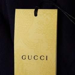 Pre Owned Gucci Kids Navy Blue Cotton Web Striped Hoodie Size 12-18 M