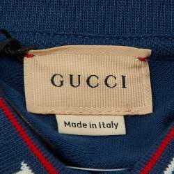 Pre Owned Gucci Kids Blue Cotton Logo Detail Polo T-Shirt Size 10 Yrs