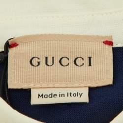 Pre Owned Gucci Kids Navy Blue Web Striped Cotton T-Shirt Size 24 M/2 Yrs