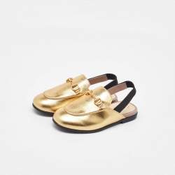 Gucci Gold Leather Kids Princetown Slingback Sandals Size 24