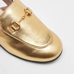 Gucci Gold Leather Kids Princetown Slingback Sandals Size 24