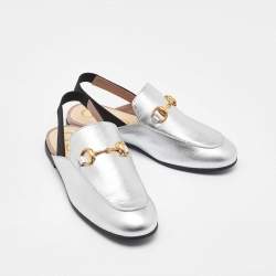 Gucci Silver Leather Kids Princetown Slingback Sandals Size 31