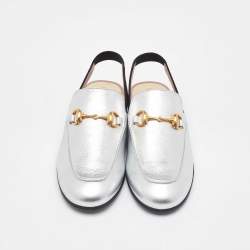 Gucci Silver Leather Kids Princetown Slingback Sandals Size 31
