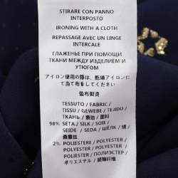 Pre Owned Gucci Navy Blue Silk Star Embroidered Ruffled Blouse 10Y