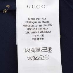 Pre Owned Gucci Navy Blue Silk Star Embroidered Ruffled Blouse 10Y