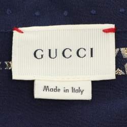Pre Owned Gucci Navy Blue Silk Star Embroidered Ruffled Blouse 10Y