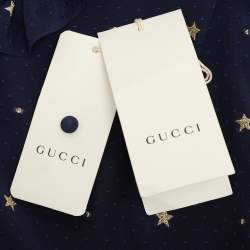 Pre Owned Gucci Navy Blue Silk Star Embroidered Ruffled Blouse 10Y