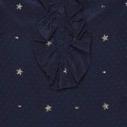 Pre Owned Gucci Navy Blue Silk Star Embroidered Ruffled Blouse 10Y