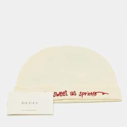 Pre Owned Gucci Cream Logo Print Cotton Beanie L/50