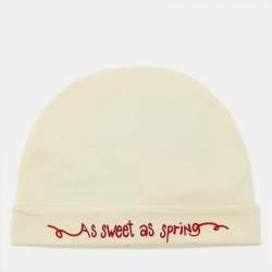 Pre Owned Gucci Cream Logo Print Cotton Beanie L/50