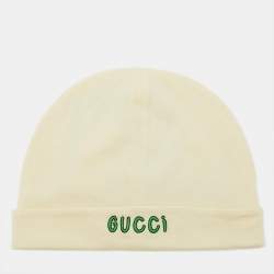 Pre Owned Gucci Cream Logo Print Cotton Beanie L/50