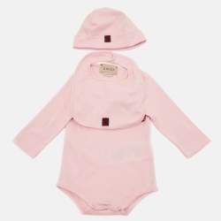 Pre Owned طقم قطن مطبوع بشعار عتيق زهري للأطفال غوتشي 0/3 شهور