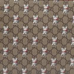 Pre Owned Gucci Beige/Red Cat GG Supreme Canvas and Leather Tote