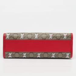 Pre Owned Gucci Beige/Red Cat GG Supreme Canvas and Leather Tote