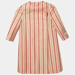 Pre Owned Gucci Kids Pink Striped Linen Blend Coat 6Yrs