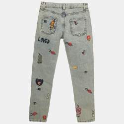 Gucci Blue Distressed Embroidered Denim Jeans (10 Yrs)