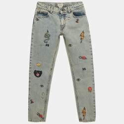 Gucci Blue Distressed Embroidered Denim Jeans (10 Yrs)