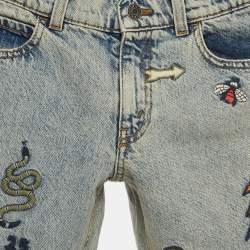 Gucci Blue Distressed Embroidered Denim Jeans (10 Yrs)