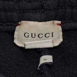 Pre Owned Gucci Navy Blue Cotton Knit Logo Tape Detail Trackpants 6 Yrs