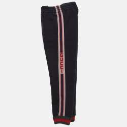 Pre Owned Gucci Navy Blue Cotton Knit Logo Tape Detail Trackpants 6 Yrs