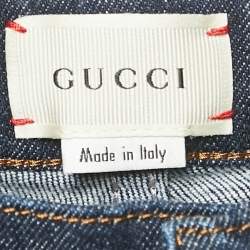Pre Owned Gucci Navy Blue Web Trim Folded Hem Denim Jeans 10 Yrs 23"