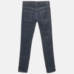 Pre Owned Gucci Navy Blue Web Trim Folded Hem Denim Jeans 10 Yrs 23"