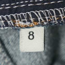 Pre Owned Gucci Navy Blue Web Trim Folded Hem Denim Jeans 10 Yrs 23"