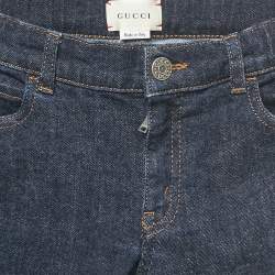 Pre Owned Gucci Navy Blue Web Trim Folded Hem Denim Jeans 10 Yrs 23"