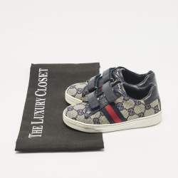 Pre Owned Gucci Blue/Beige GG Canvas and Leather Low Top Sneakers Size 25