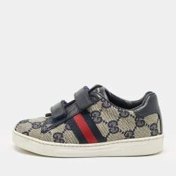 Gucci Blue/Beige GG Canvas and Leather Low Top Sneakers Size 25