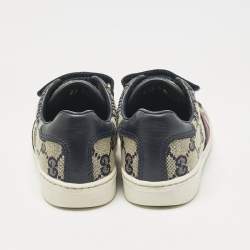 Pre Owned Gucci Blue/Beige GG Canvas and Leather Low Top Sneakers Size 25