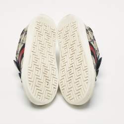 Pre Owned Gucci Blue/Beige GG Canvas and Leather Low Top Sneakers Size 25