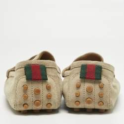 Pre Owned Gucci Beige Suede Web Driver Loafers Size 36