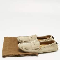 Pre Owned Gucci Beige Suede Web Driver Loafers Size 36